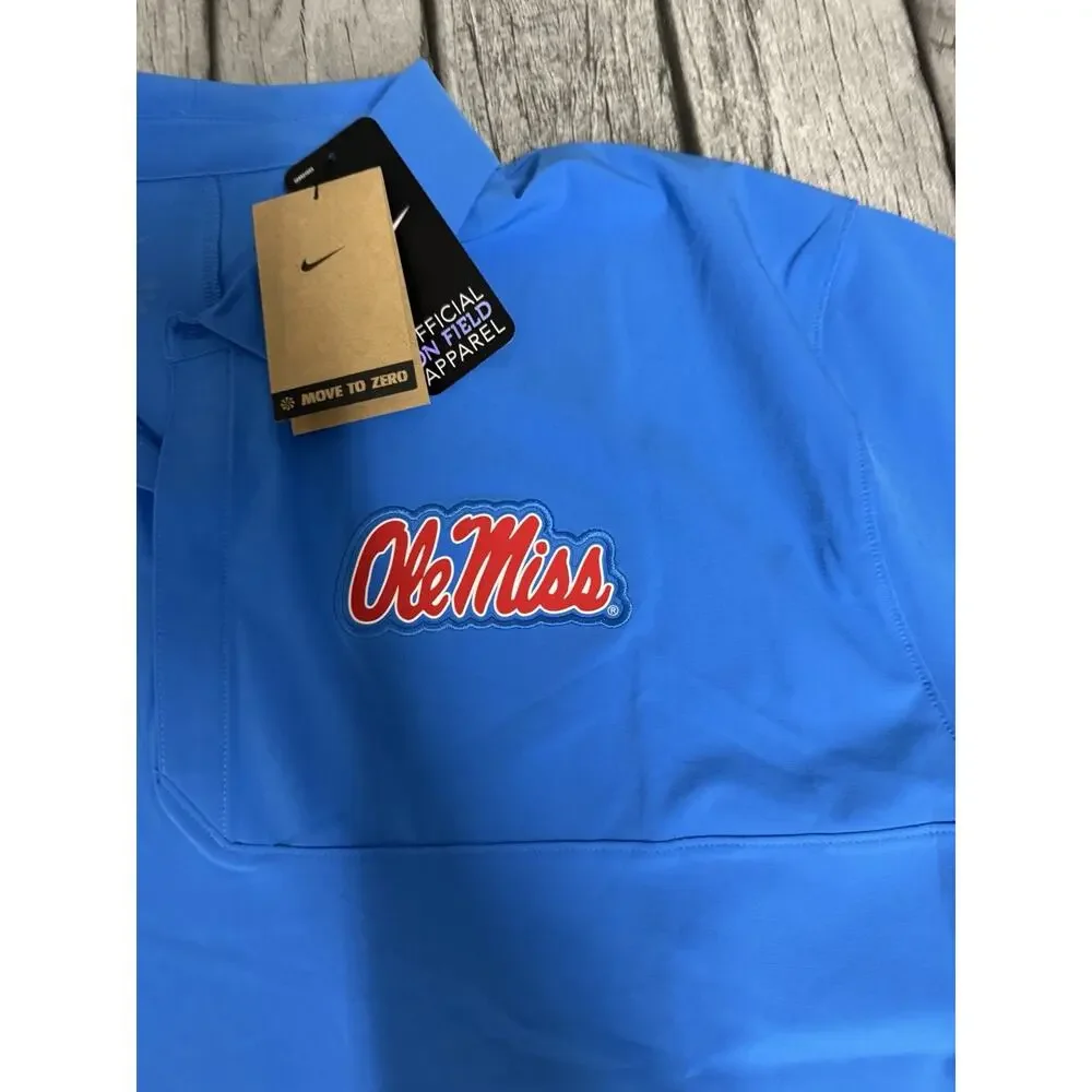 NWT Men's Nike Ole Miss Rebels Woven Polo XXL Lt Blue 2XL On Field SS Windbreake